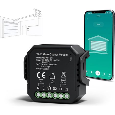WiFi Garage Door Opener, Connected Garage Switch Module, Voice Control and Programming, Compatible with Google Home/Smartlife, Easy Installation (1/5)