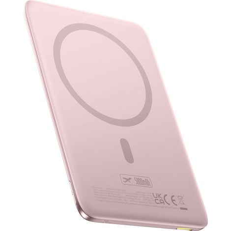 Powerbank da 5000 mAh, 20 W, ultra sottile, con USB-C, MagSafe 60 W e cavo da 30 cm - Rosa (1/4)