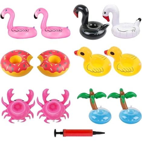 Lot de 12 porte-gobelets gonflables, porte-gobelets flottants pour piscine, sous-verres gonflables flamants roses pour fête au bord de la piscine (1/4)