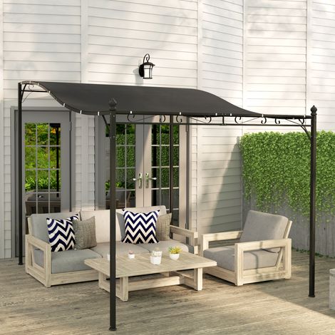 Pergola 2,5 x 3 m, pavillon de jardin mural, résistant à l'eau, structure métallique, trous de drainage, toit ombragé, gris foncé