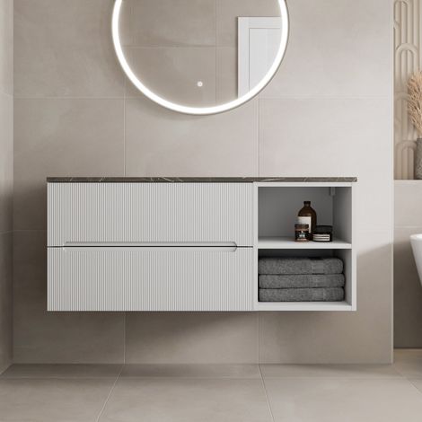 1200mm Bathroom Vanity Unit Countertop Wall Hung Drawer Units & Shelves White (1/5)