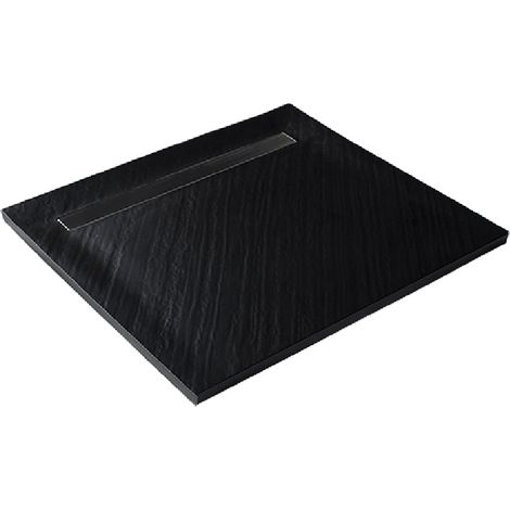 U-Tile – Receveur de douche noir 90 x 90 cm en pierre naturelle haute densité – Grille caniveau en acier inoxydable – Surface antidérapante