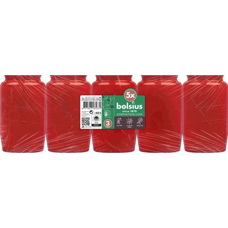 Bolsius Kompolicht Nr.3 rot Allwetter 5,7 x 9,4 cm 5er Pack Grabkerze