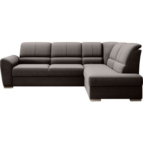Canapé angle droit convertible tissu marron et pieds acier chromé Zabor 270cm (1/5)