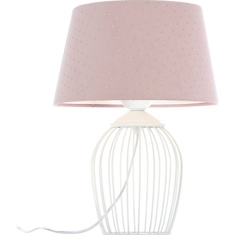 Lampe de chevet Jasmine bebe - Tissu matelassé rose poudré, intérieur blanc, pied blanc (1/5)