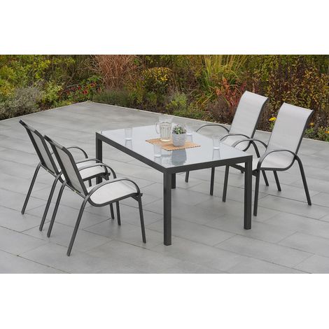 Amalfi Set 5tlg 4 Sessel Tisch 150x90cm Alu/Textil