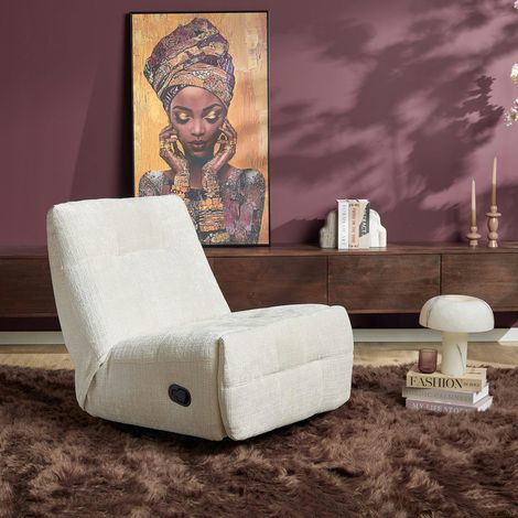 Fauteuil relax inclinable blanc crème tissu chenille BELORA