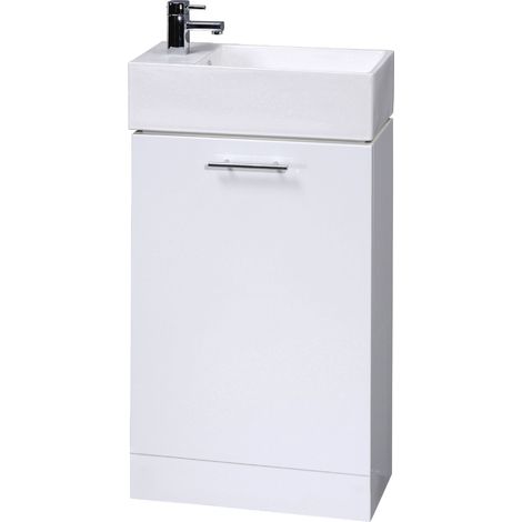 One Door Cloakroom Vanity Basin Unit - 480mm - Gloss White (1/5)