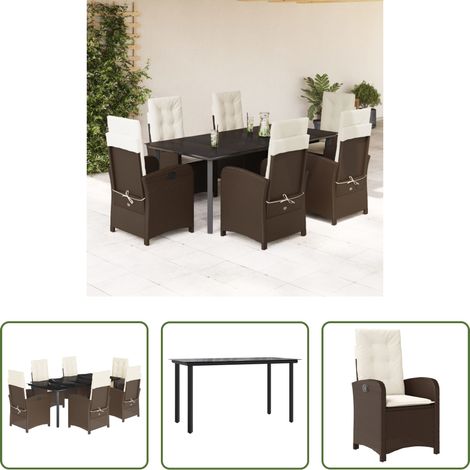 Chaise de jardin - Ensemble à manger de jardin et coussins 7 pcs marron rotin (1/5)
