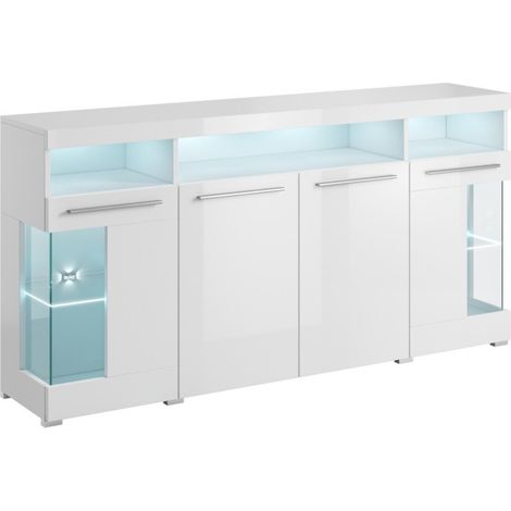 Aparador Torvire 113, Blanco + Blanco brillante, 92x182cm, Número de puertas: 439cm, Aglomerado laminado, Vidrio (1/2)