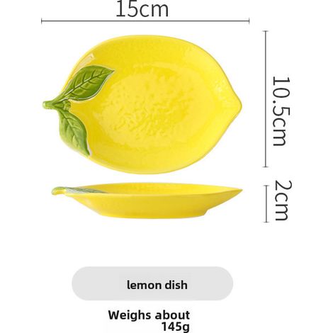 Assiette à fruits, bol à salade, bol à dessert, ensemble de vaisselle créative en céramique à motif citron mignon et élégant (Assiette citron) (1/5)