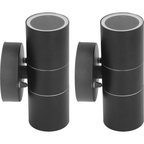 Schwarzes, wasserdichtes GU10 2-teiliges Außenwandleuchten-Set, Doppelstrahl, moderner minimalistischer Edelstahl, für Hof, Flur, Villendekoration (Leuchtmittel nicht enthalten, 220-240V, CE+ROHS) (1/5)