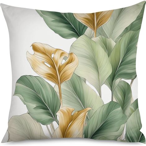 Housse de coussin à motif feuilles de ficus, 60x60 cm (1/5)