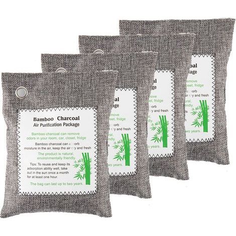 Sachets Purificateurs D'air - Charbon De Bambou Actif 200 G - Pour Voiture Maison Cuisine Salle De Bain Réfrigérateur - Lot De 4