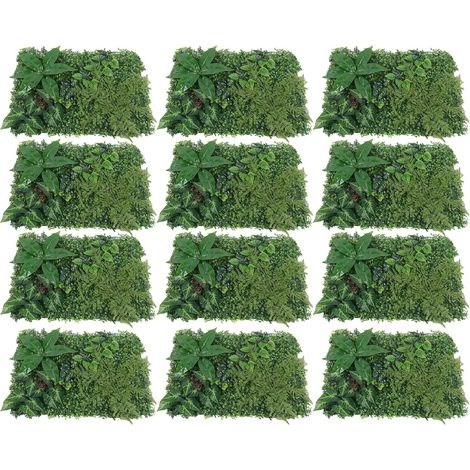12 blocs 23.62 "x15.74" x1.57 "tapis artificiel panneau de verdure, plantes de haie de jardinage, haie d'intimité pour clôture de jardin extérieur, écran d'intimité et décoration murale intérieure (1/5)
