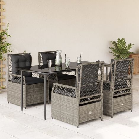 Ensemble à manger de jardin et coussins 5 pcs-Salon de jardin gris clair rotin 916106 (1/5)