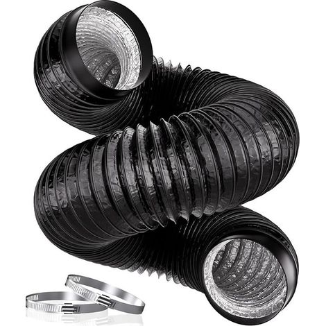Tuyau d'évacuation d'air 150 mm, tuyau en aluminium PVC de 3 m, avec 2 colliers de serrage pour hotte aspirante, ventilateur, sèche-linge, extracteur, noir (1/5)