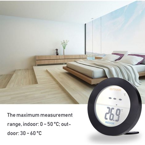 Kabelloses Thermometer mit LCD-Bildschirm, Innen-/Außensensor, schwarz, präzise Temperaturmessung für Zuhause (1/5)