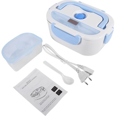 Boîte à bento chauffante électrique portable 1.5L, bleu, pour repas chauds au bureau, à l'école ou à la maison. Prise UE 110-220V.