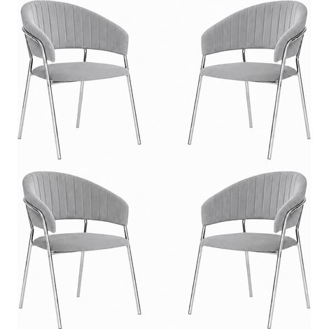 Chaises de salle à manger Aurelia en velours gris (lot de 4) avec pieds en fer chromé (1/5)