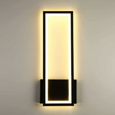 Applique LED Murale 16W COMELY, Design Moderne Rectangulaire en Acrylique, Luminaire pour Chambre, Couloir, Séjour et Escalier, Noir, Blanc Chaud 3000K, Éclairage Élégant (1/4)