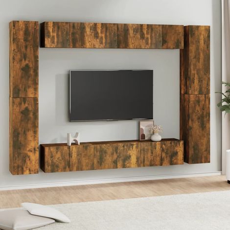 Wohnzimmer - vidaXL 10-tlg. TV-Schrank-Set Räuchereiche Holzwerkstoff - Stauraum (1/5)