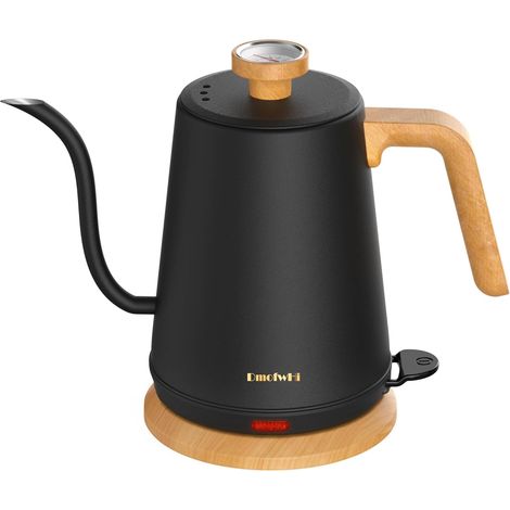 Bouilloire Électrique à Col de Cygne 1L, 1000W Inox Théière Électrique avec Arrêt Automatique, Chauffage Rapide, Base Pivotante à 360º, Pour Café et Thé, Noir (1/5)