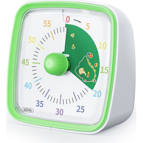 60 Minute Timer with Night Light, Dinosaur Design, Pomodoro Visual Timer for Study, Kitchen and Home, Green (1/5)