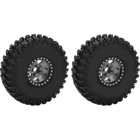 Lot de 2 jantes et pneus 1,9 pouce (120 mm) pour voitures RC Axial SCX10 D90 F350 1/10 (pièces de rechange, noir titane) (1/5)