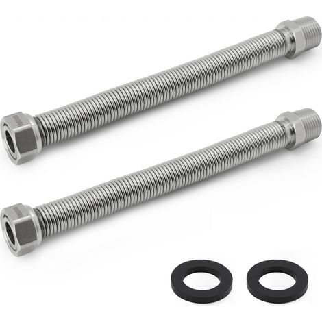 2 pièces Tuyau Flexible Ondule en Acier Inoxydable de 1/2" 15/21 - Longueur Réglable de 200 à 400 mm - Tuyau de Raccordement Universel en Acier Inoxydable (1/5)