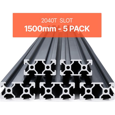 VEVOR Profiles deExtrusion en Aluminium 2040, Lot de 5, Rail Lineaire Anodise Norme Europeen Rainure en T 1500 mm, Haute Resistance, pour Imprimante 3D, Machine Bricolage CNC, Gravure au Laser, Noir