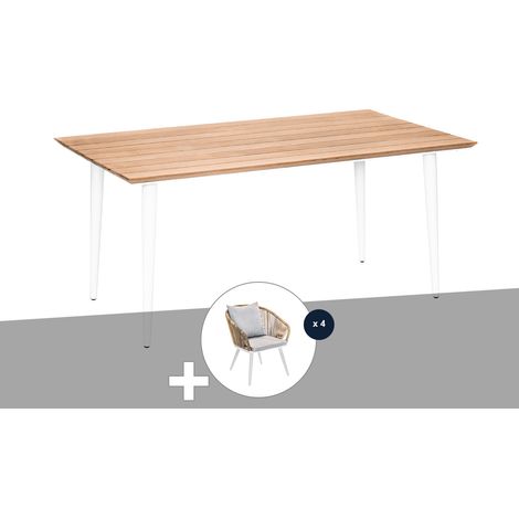Ensemble repas table de jardin rectangulaire en bois teck Maldives avec 4 fauteuils Maldive - Jardiline (1/5)