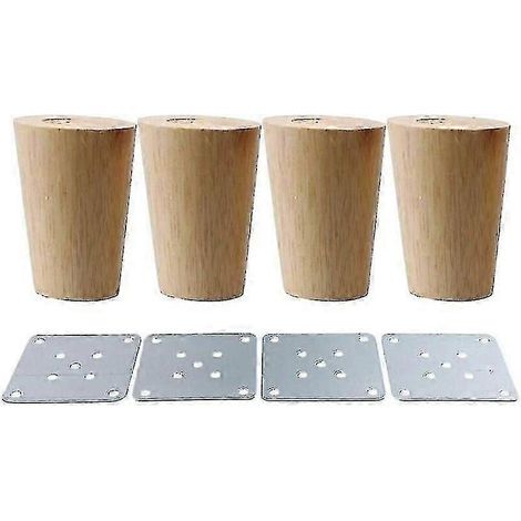 Quatre pieds de meubles en bois de 5 cm avec plaque de fixation, adaptés aux canapés, meubles TV, lits, tables, etc. (1/5)