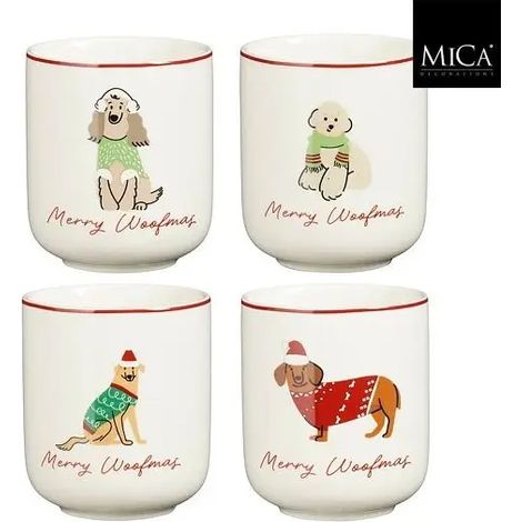 Set 4 Kaffeetassen mit weihnachtlichem Hundemotiv 7,5 cm (1/5)