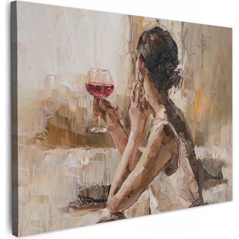 CUADRO EN LIENZO Pintura al óleo - Mujer - Vino Cuadros 40x30 cm