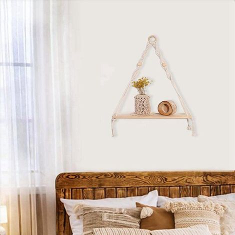2X ÉTagèRe Murale Suspendue en Macramé - ÉTagèRes Murales en Bois Boho avec Perles de Bois, ÉTagèRe Flottante de Ferme, ÉTagèRe (1/5)