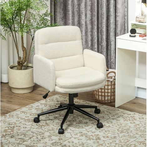 Sedia girevole imbottita in tessuto crema con ruote OKMYHOME (1/4)