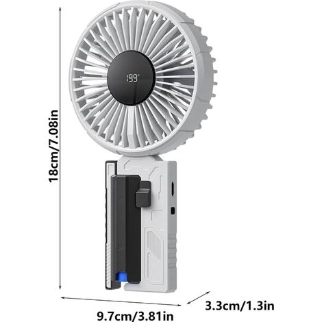 Ventilateur portable – Design Mecha avec moteur silencieux 10 vitesses–USB rechargeable–pour bureau, plage et randonnée–Blanc (1/3)
