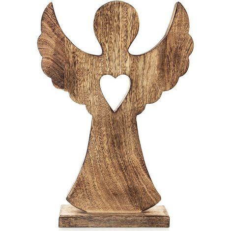 Ange en bois de manguier avec coeur - decoration naturelle