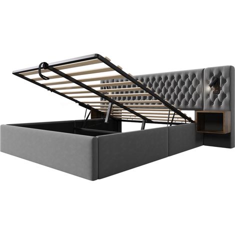 Letto Contenitore Letto Matrimoniale 180×200 cm con 2 Comodini, USB, USB-C e Luci da Lettura, senza Materasso (1/5)