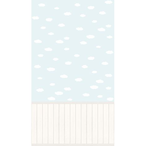 Papier peint pour chambre de bébé garçon Papier peint en Vlies bleu clair et blanc, avec effet bois et nuages (1/3)