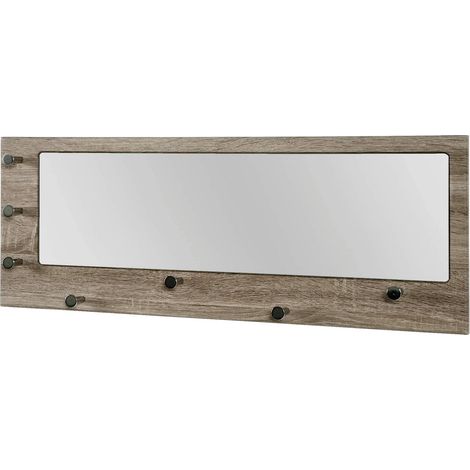 garderobe Murale chromé, chêne, MDF, métal, Miroir - Dim.: L 80 cm x H 30 cm x P 6 cm, Style: Modern
