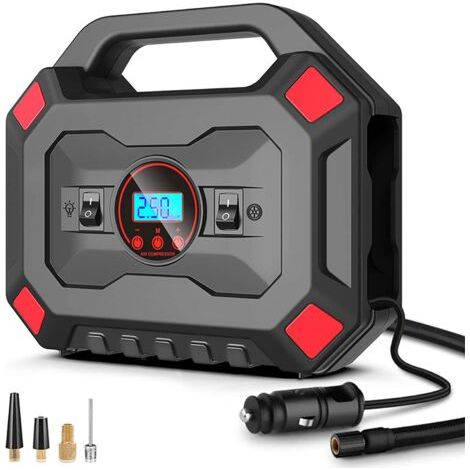 Compresseur d’Air Portatif 12V Compresseur d'air Numérique Portable Auto 120W Gonfleur Pneus Électrique 120PSI 30L / Min avec Lampe LED Écran LCD 3M Câble pour Voiture Vélo Moto Ballon (1/4)