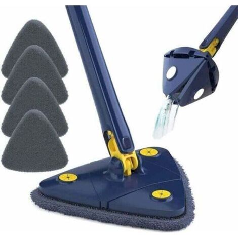 Balai à poussière et lave sol Balai de nettoyage rotatif réglable à 360° & avec 5 chiffons, en microfibre avec fonction compression automatique l\'eau pour plafond et sol, bleu Balai à (1/4)