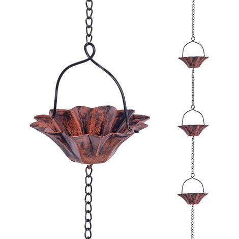 Chaîne de pluie 2,4 m, pour gouttières, récupérateur d'eau de pluie réglable avec cloche pour drainage des avant-toits, remplacement pour tuyau de (1/5)