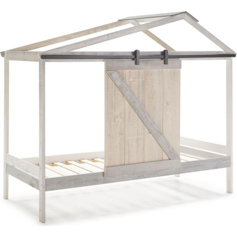 Cama juvenil tipo cabaña modelo Tara acabado blanco con tonos grises, 208.6cm(largo) 105cm(ancho) 183.5cm(alto). (1/3)