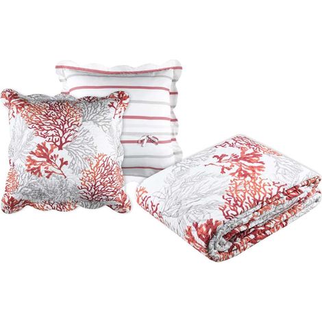 Set couvre lit boutis Corail et 2 taies taille 220 x 240 cm (1/2)