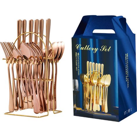 Ensemble cadeau de couverts en acier inoxydable de style western : couteau à steak, fourchette et cuillère. (1/5)