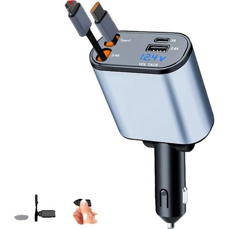 Adaptador de cargador para coche, carga rápida de 120 W, diseño retráctil, redondo 4 en 1 (1/2)