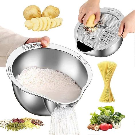 Reissiebschüssel mit integrierter Reibe, ideal zum Reinigen von Quinoa, Obst, Gemüse und Hülsenfrüchten. Ein vielseitiges Küchenutensil. (1/5)